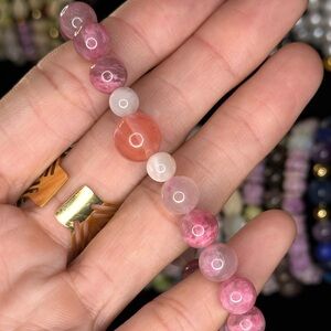 Pink Rhodonite Gemstone Beaded Stretch Bracelet Crystal Healing